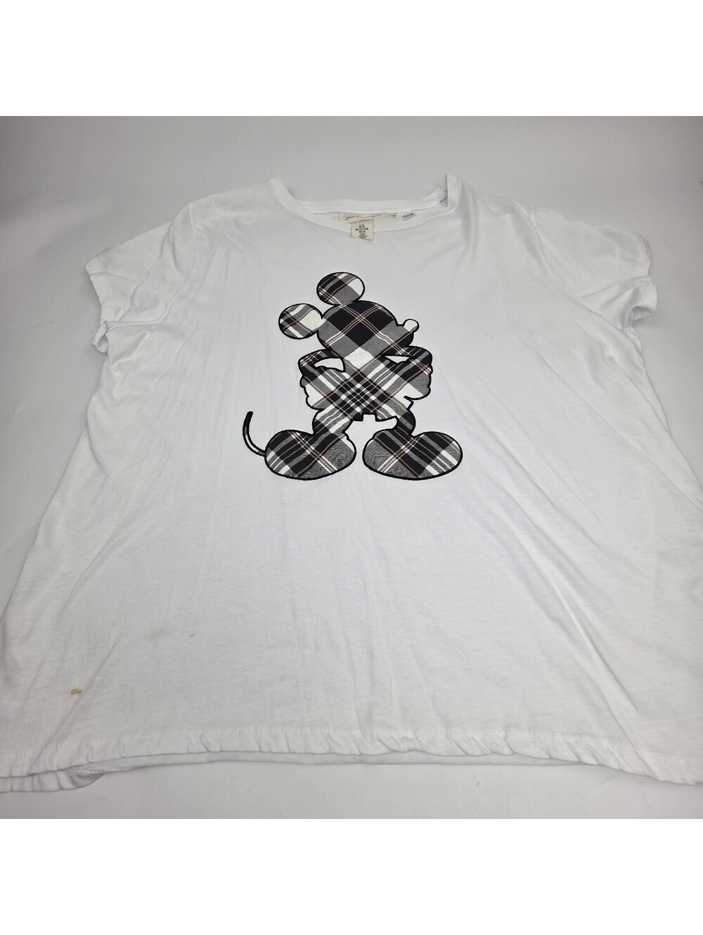 H&M L.O.G.G. Mickey Mouse Outline Plaid  Women's White Black T-Shirt Size XL